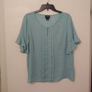 Liz Claiborn Career Blouse Green Blk/Wht Polka Dot